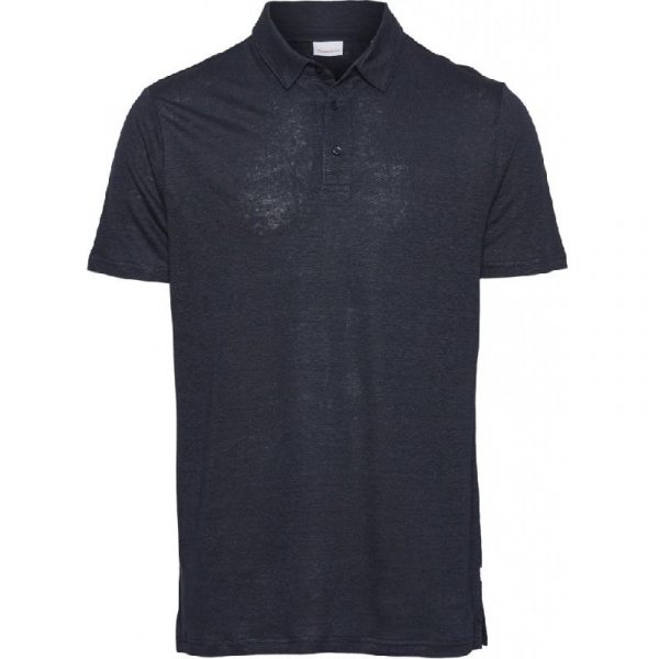 Knowledge Cotton Apparel Rowan Linen Polo Shirt Blue
