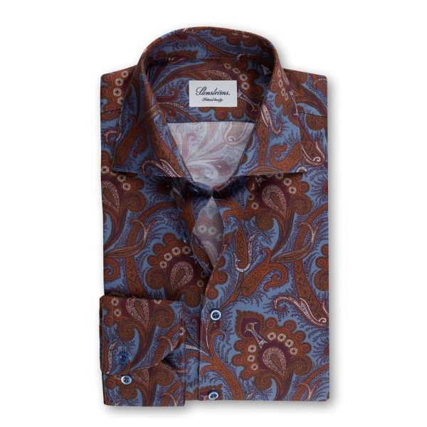 Stenströms Fitted Body Paisley Shirt Blue-brown