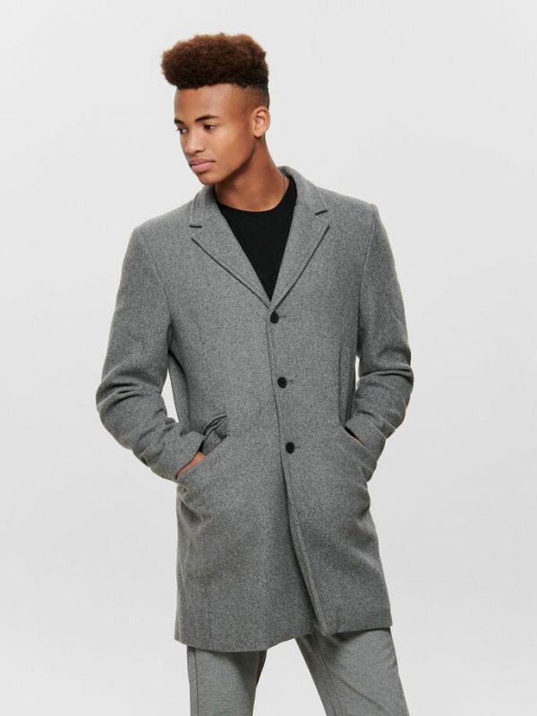 Only & Sons Julian Solid Wool Coat Grey