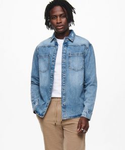 Only & Sons Denim Overshirt Blue