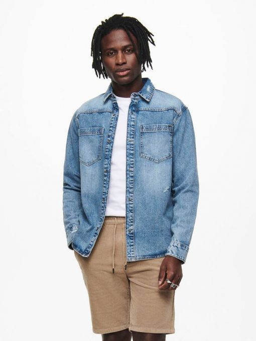 Only & Sons Denim Overshirt Blue