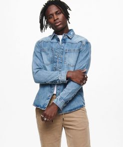 Only & Sons Denim Overshirt Blue