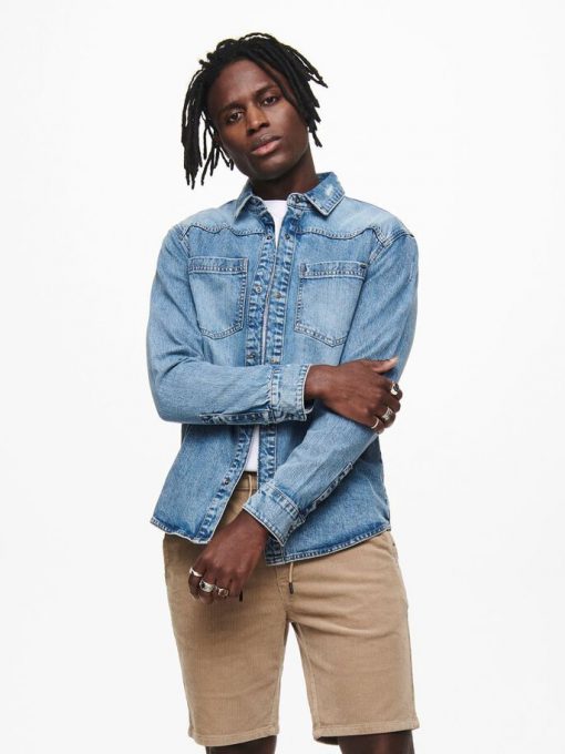 Only & Sons Denim Overshirt Blue
