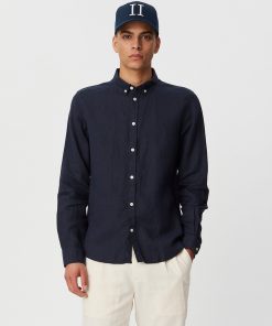 Les Deux Christoph Linen Shirt Dark Navy