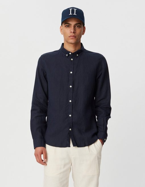 Les Deux Christoph Linen Shirt Dark Navy