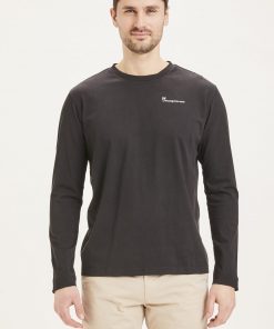 Knowledge Cotton Apparel Locust Transfer Ls Tee Black