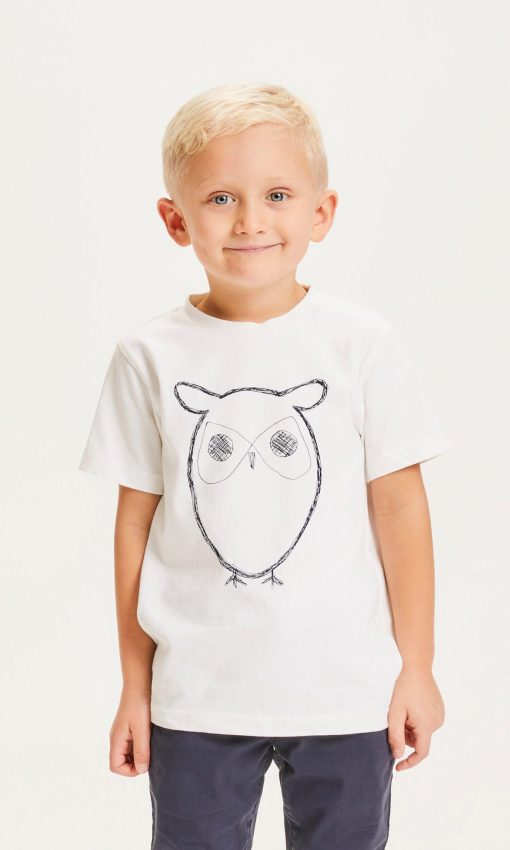 Knowledge Cotton Apparel Flax Owl Tee Bright White