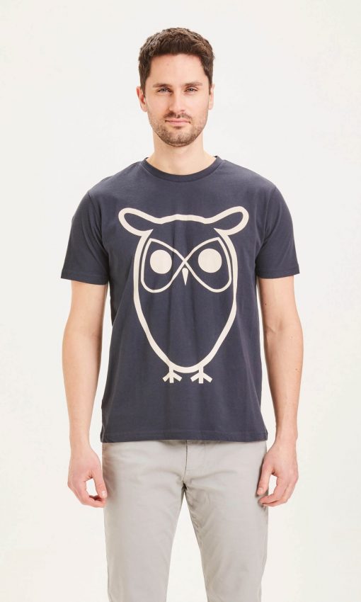 Knowledge Cotton Apparel Alder Basic Owl Tee Navy