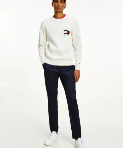 Flag embroidery Ribbed Jumper ivory
