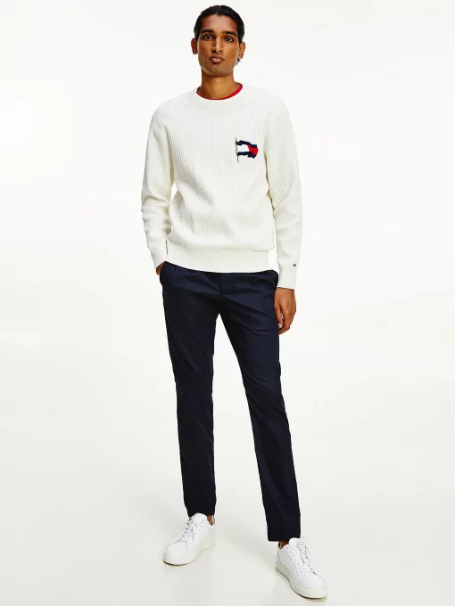 Flag embroidery Ribbed Jumper ivory
