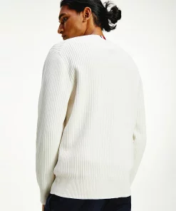Flag embroidery Ribbed Jumper ivory