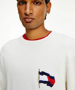 Flag embroidery Ribbed Jumper ivory