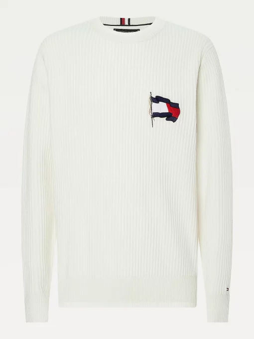 Flag embroidery Ribbed Jumper ivory