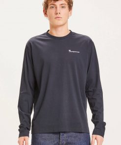 Knowledge Cotton Apparel Locust Transfer Ls Tee Navy