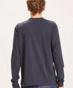Knowledge Cotton Apparel Locust Transfer Ls Tee Navy