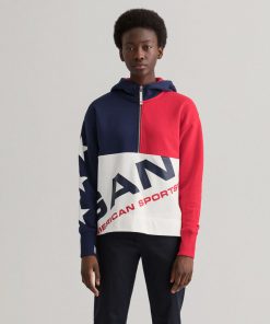 Gant Woman Half Zip Hoodie Classic Blue