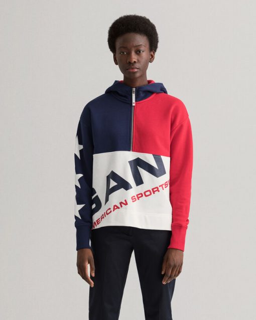Gant Woman Half Zip Hoodie Classic Blue