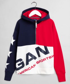 Gant Woman Half Zip Hoodie Classic Blue