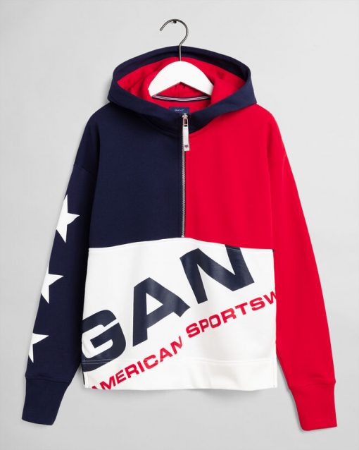 Gant Woman Half Zip Hoodie Classic Blue