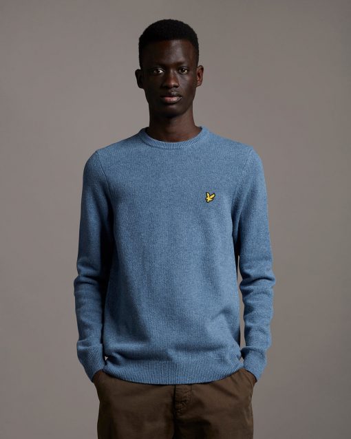 Lyle & Scott Crew Neck Lambswool Blend Jumper Slate Blue Marl