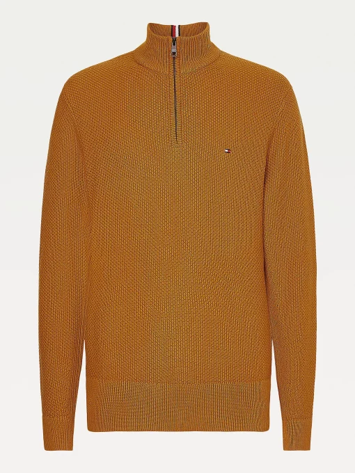Tommy Hilfiger Textured Half-Zip Jumper Crest Gold