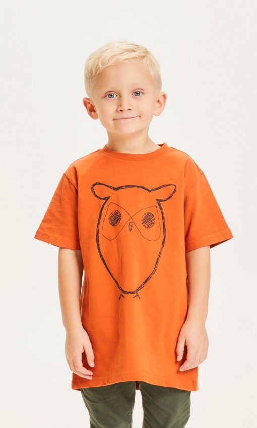 Knowledge Cotton Apparel Flax Owl Tee Rust