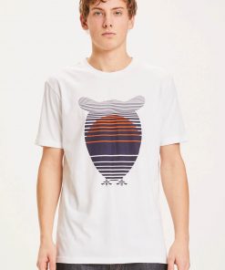 Knowledge Cotton Apparel Alder Owl Sunset Print Tee White