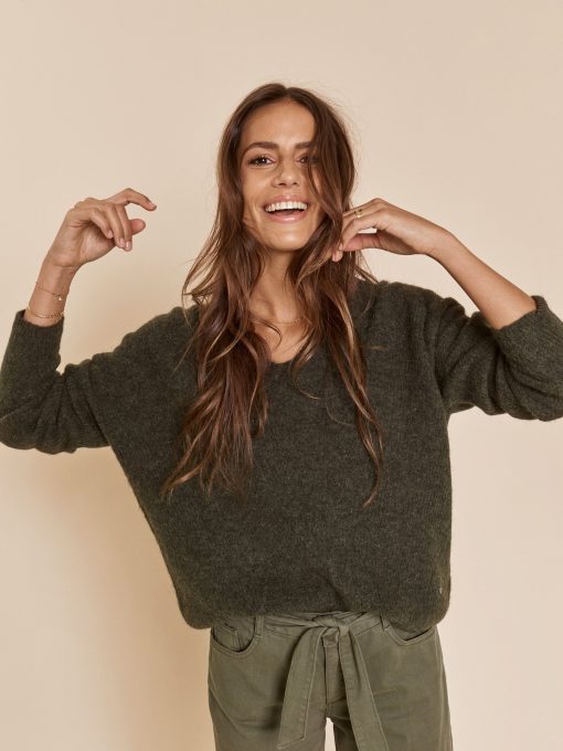 Mos Mosh Thora V-neck Knit Grape Leaf
