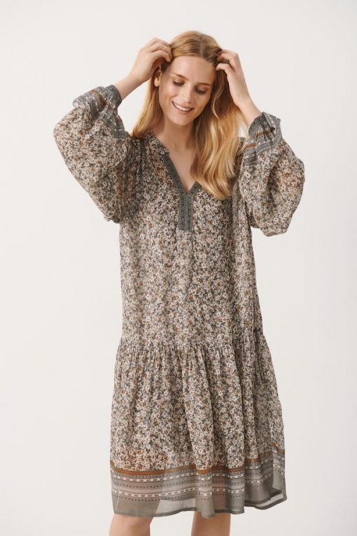 Part Two Kadia Dress Grey Border Print