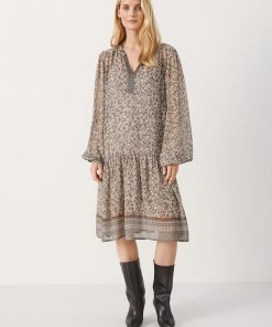 Part Two Kadia Dress Grey Border Print