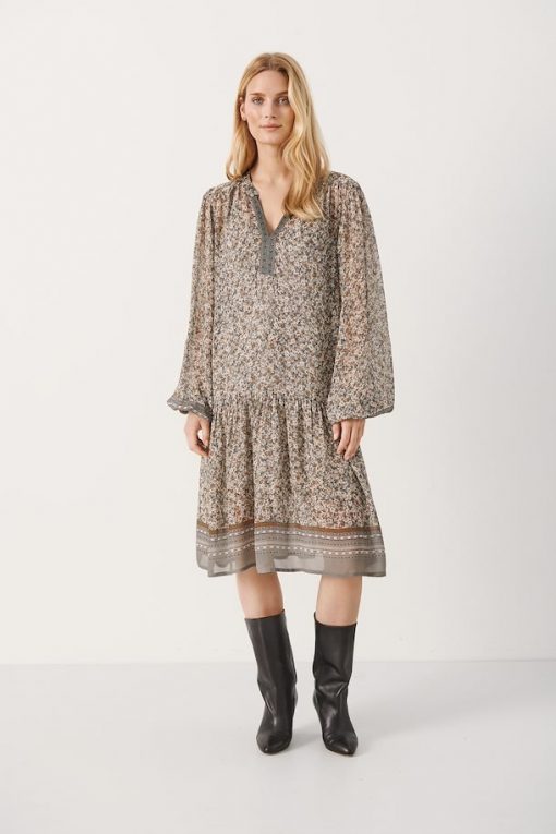 Part Two Kadia Dress Grey Border Print