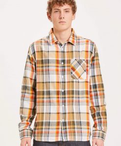 Knowledge Cotton Apparel Big Checked Shirt Orange
