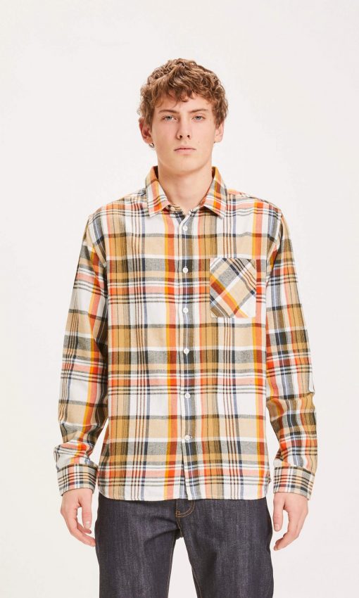 Knowledge Cotton Apparel Big Checked Shirt Orange