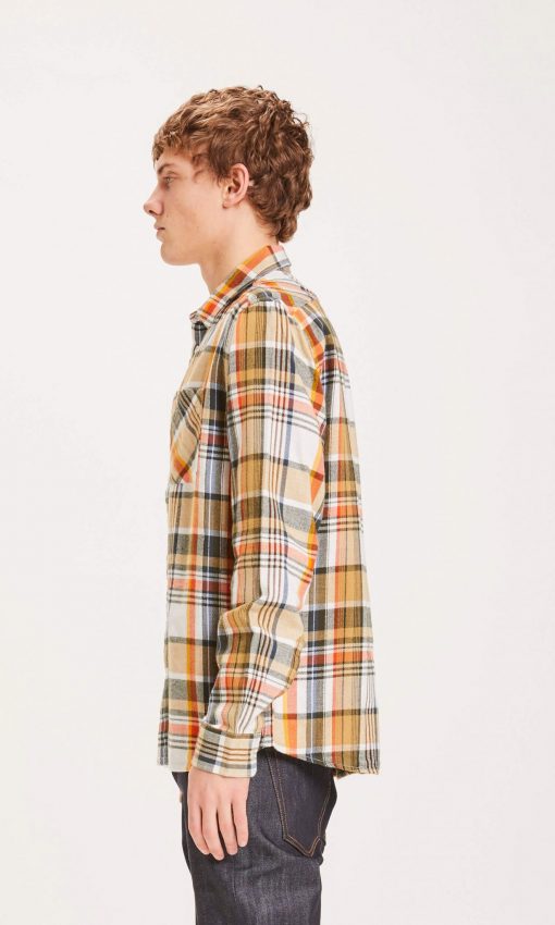 Knowledge Cotton Apparel Big Checked Shirt Orange