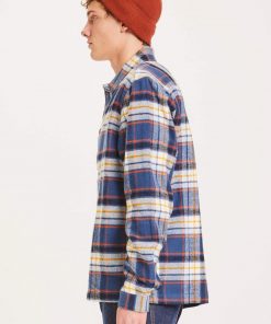 Knowledge Cotton Apparel Pine Big Checked Heavy Flannel Overshirt Blue