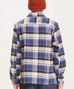 Knowledge Cotton Apparel Pine Big Checked Heavy Flannel Overshirt Blue