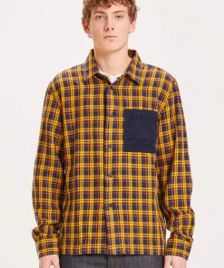 Knowledge Cotton Apparel Pine Fine Checked Overshirt Yellow