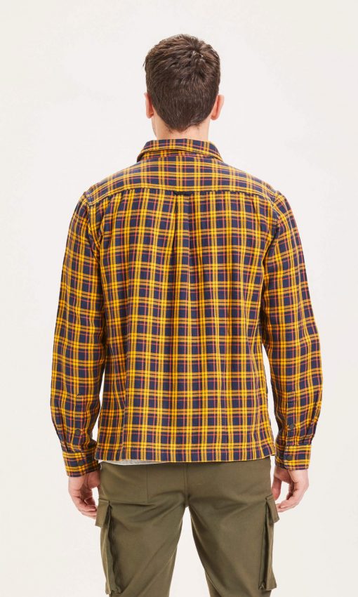 Knowledge Cotton Apparel Pine Fine Checked Overshirt Yellow