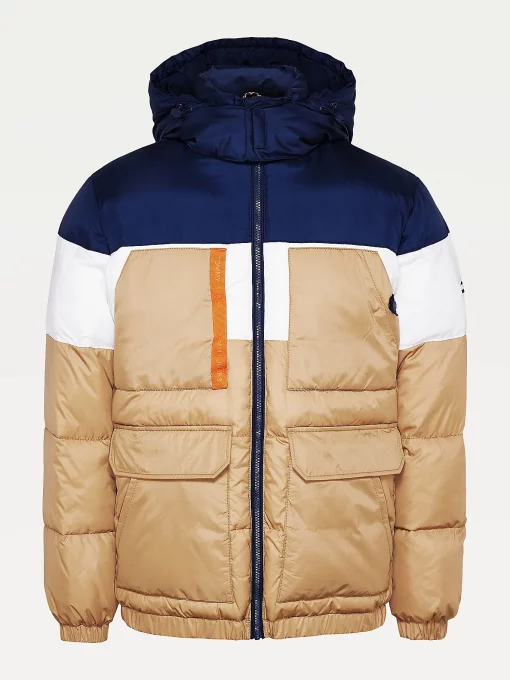 Tommy Jeans Colour-Blocked Hooded Puffer Jacket Classic Khaki