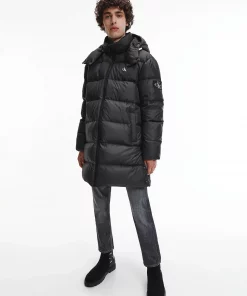 Calvin Klein Long Hooded Puffer Coat Black