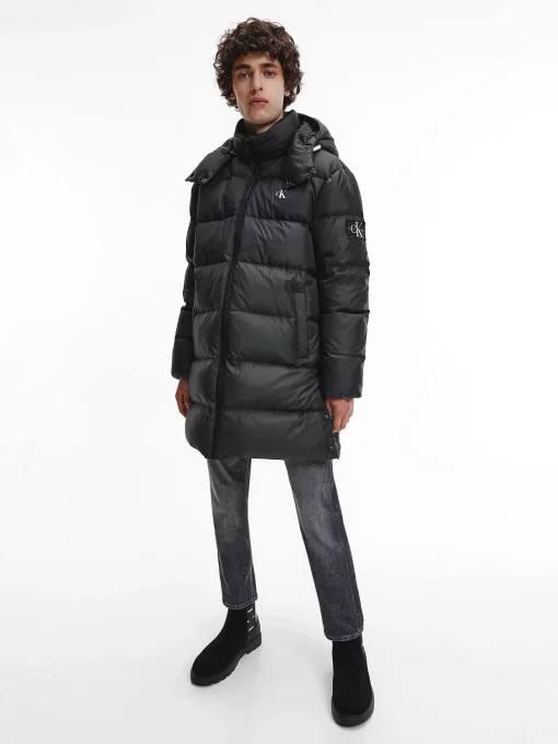 Calvin Klein Long Hooded Puffer Coat Black