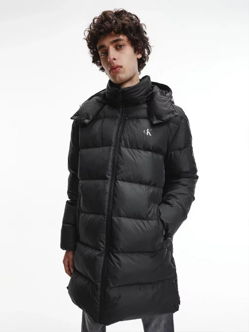 Calvin Klein Long Hooded Puffer Coat Black