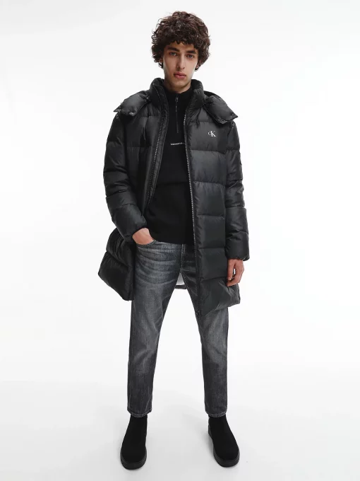 Calvin Klein Long Hooded Puffer Coat Black