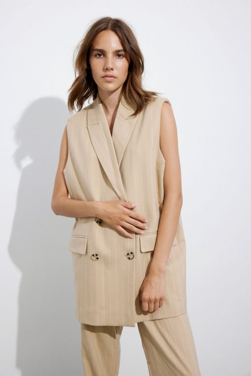 Envii Enjuliette Waistcoat Beige Pinstripe