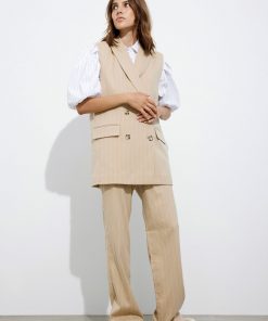 Envii Enjuliette Waistcoat Beige Pinstripe