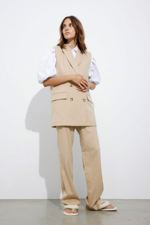 Envii Enjuliette Waistcoat Beige Pinstripe