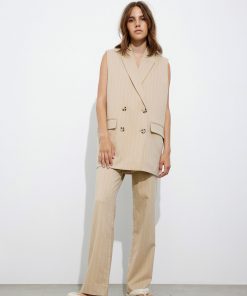 Envii Enjuliette Waistcoat Beige Pinstripe