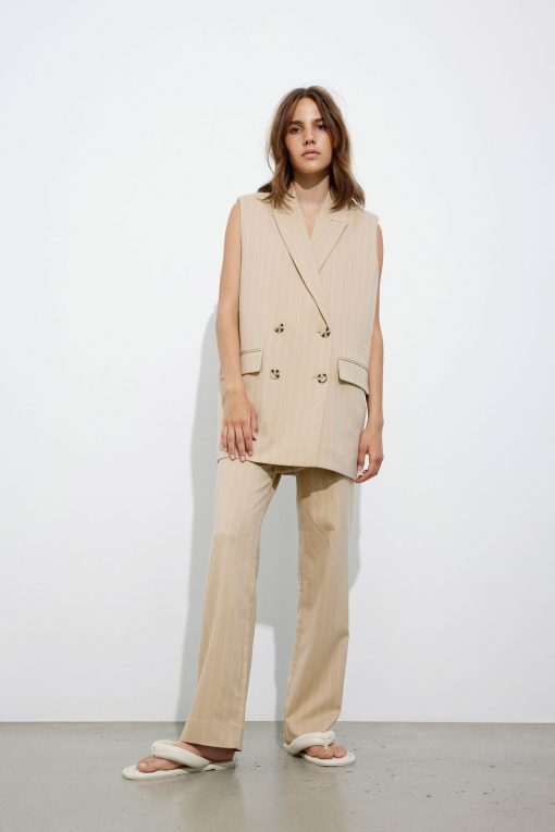 Envii Enjuliette Waistcoat Beige Pinstripe