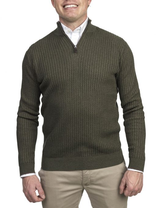 Hansen & Jacob Half Zip Mini Cable Knit Dark Green