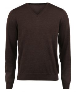 Stenströms Merino V-neck Elbow Patch Brown